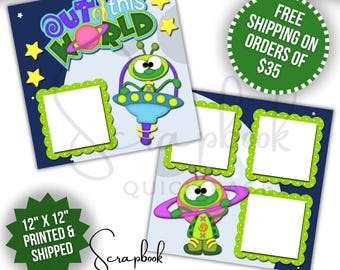 Outer Space Alien Scrapbook Layout Premade PRINTED 12x12 Scrapbook Pages Out of this World Alien Scrapbook Quick Page Digital Print