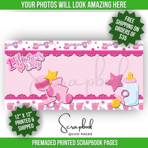 First Mother's Day Scrapbook Layout Baby Girl Premade PRINTED Scrapbook Quick Pages 12x12 Scrapbook Pages Digital Print 1st Mother's Day Without Photo Mats