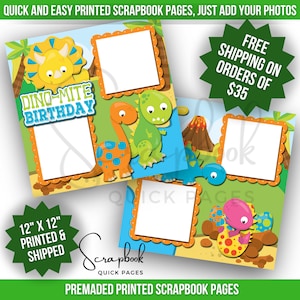 Pagine dell'album di compleanno di dinosauro Festa di compleanno del ragazzo Scrapbook STAMPATO Pagina rapida Scrapbook con stampa digitale preconfezionata 12x12 pagine Titolo personalizzato