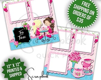 Tea Party Scrapbook Page Premade PRINTED Friendship 12x12 Scrapbook Quick Pages Tea Time Digital Print Scrapbook Layout Food Beverage