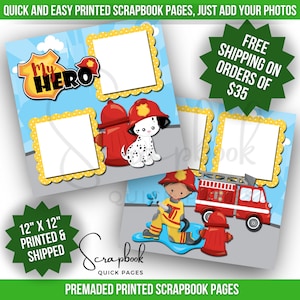 Firefighter Scrapbook Page Premade Fireman Scrapbook Layout PRINTED Dalmation Scrapbook Quick Page Boy Scrapbook Layout 12x12 Digital Print