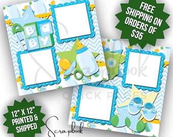 Baby Boy Scrapbook Pages Premade Baby Shower Scrapbook Layout PRINTED Scrapbook Quick Pages 12x12 Scrapbook Pages Digital Print Scrapbook