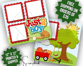 Boy Scrapbook Page Premade PRINTED 12x12 Scrapbook Quick Page Summer Scrapbook Layout Sport Football Baseball Basketball Dinosaur Scrapbook