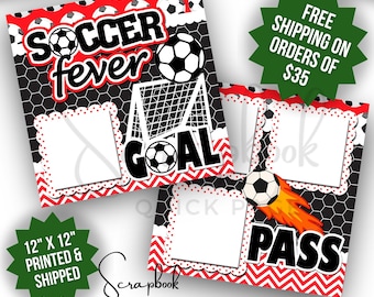 Soccer Scrapbook Pages Red Premade Game Day Sports Scrapbook Layout Premade PRINTED Scrapbook Quick Pages 12x12 Digital Print Soccer Layout