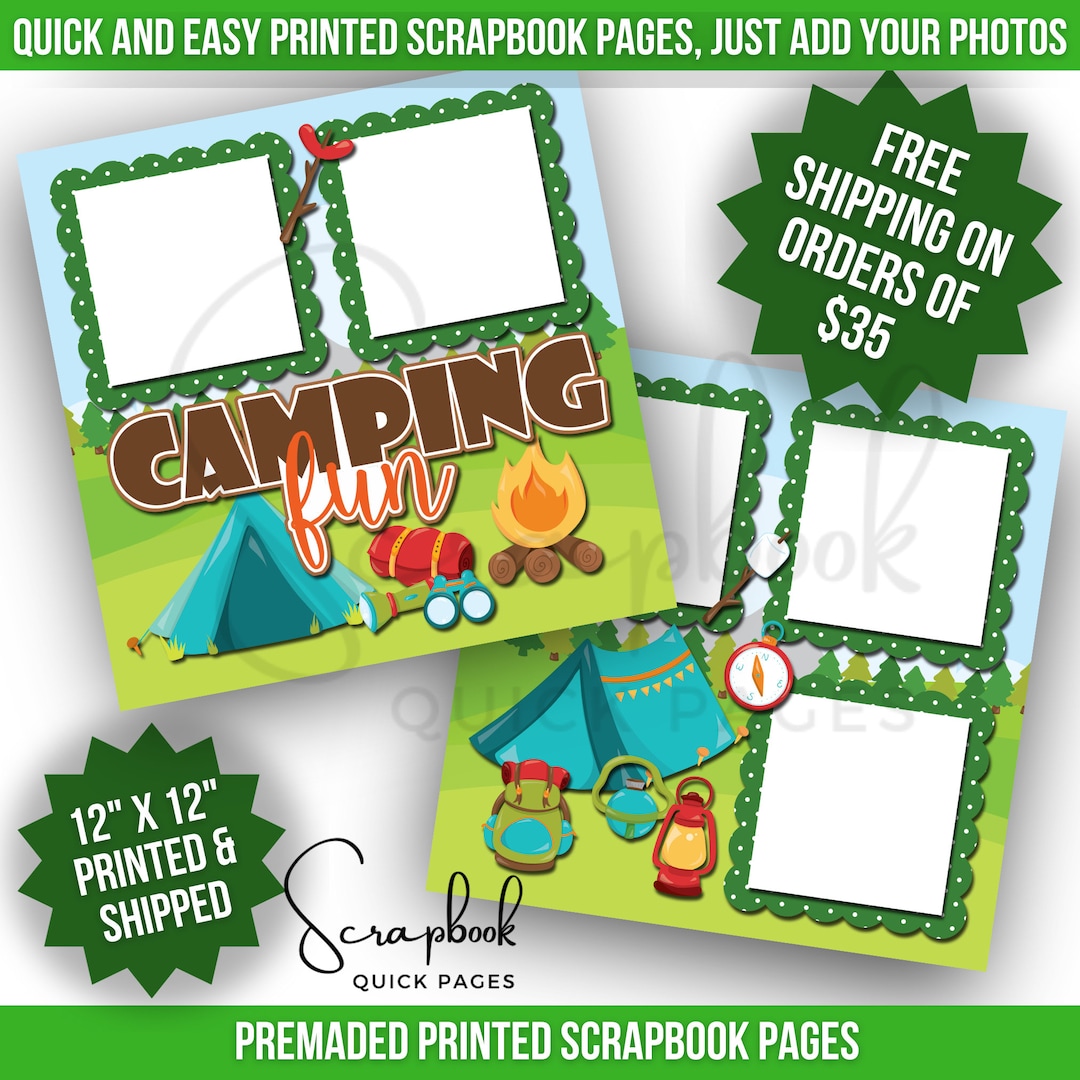 Camping Scrapbook Pages Premade PRINTED Summer Camp Scrapbook Etsy