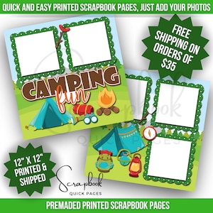 Camping Scrapbook Pages Premade PRINTED Summer Camp Scrapbook Quick Pages  Camping Vacation Scrapbook Layout 12x12 Digital Print Scrapbook