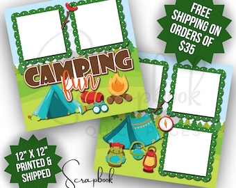 Camping Scrapbook Pages Premade PRINTED Summer Camp Scrapbook Quick Pages  Camping Vacation Scrapbook Layout 12x12 Digital Print Scrapbook