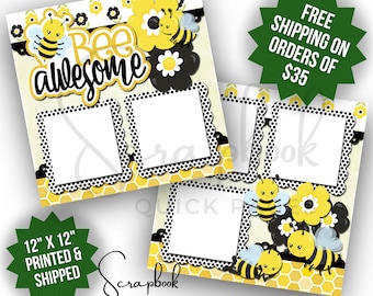 Bee Awesome Scrapbook Pages Premade Girl Scrapbook Layout Boy PRINTED Scrapbook Quick Pages 12x12 Digital Print Scrapbook Pages Bumble Bee