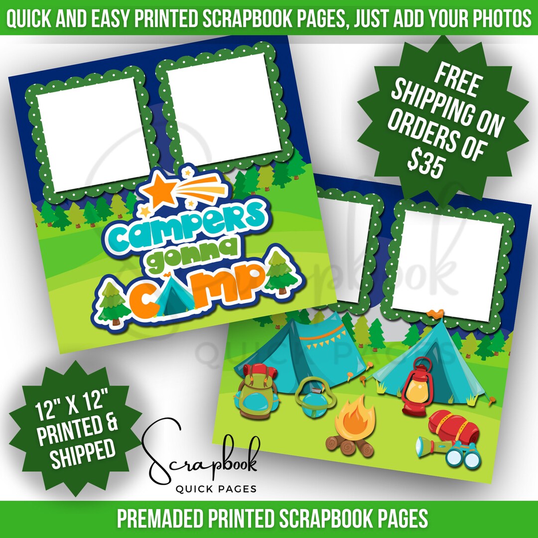 Camping Scrapbook Pages Summer Camp Scrapbook Layout Boy Girl Premade ...