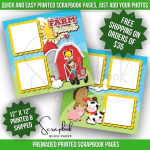 Farm Scrapbook Layout Petting Zoo Horse Cow Chicken Pig Tractor Premade PRINTED Scrapbook Quick Pages 12x12 Digital Print Scrapbook Boy Girl