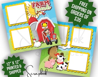 Farm Scrapbook Layout Petting Zoo Horse Cow Chicken Pig Tractor Premade PRINTED Scrapbook Quick Pages 12x12 Digital Print Scrapbook Boy Girl