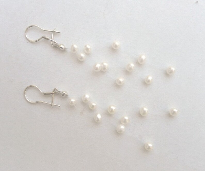 Floating Pearl Earrings Bridal Illusion Earrings Blackwhite Etsy