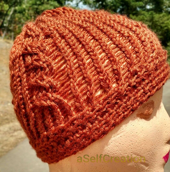 Dark Orange Knit Beanie Hat | Etsy 