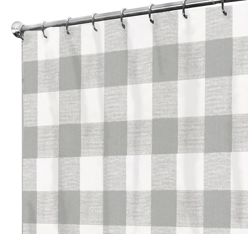 Gray Shower Curtain Plaid Bath Guest Bathroom Accessories Buffalo Check Grey 72 74 84 90 96
