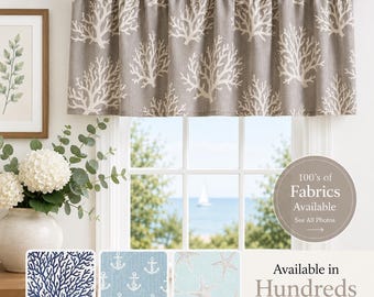 Coastal Window Valance, Nautical Kitchen Curtain, Beach House Window Treatment, Lake Cottage Bathroom Valance, Custom Size Drapes