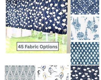 Blue Garden Valance – Floral Country Window Curtain, Custom Size Kitchen or Bathroom Valance, Cottage Farmhouse Window Treatment, Summer