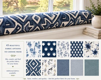 Blue Fabric Door Draft Stopper – Custom Size Draft Guard | Window & Door Breeze Blocker | Cozy Cold Weather Door Snake - UNFILLED