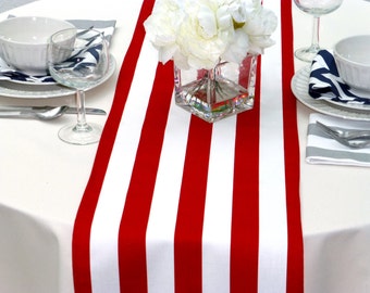 Patriotic Table Runner, Red  White Striped Table Runners for Wedding Decor, Birthday Parties, Party Decor, Holidays