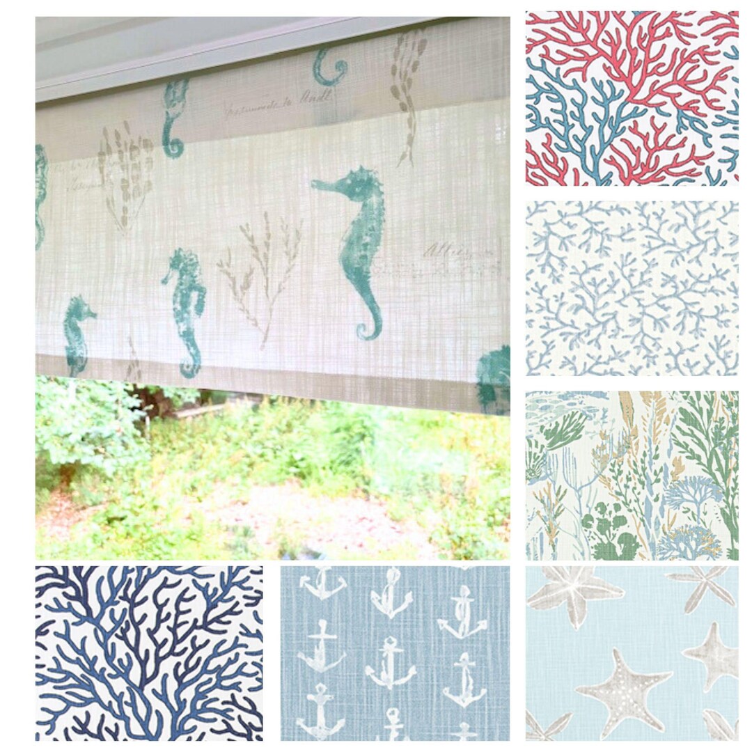 Coastal Island Sea Horses Valance – Custom Ocean Window Curtain for ...