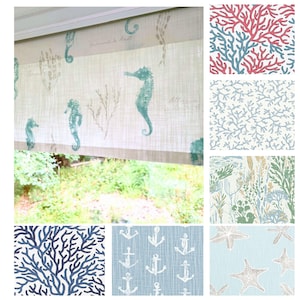 Coastal Island Sea Horses Valance – Custom Ocean Window Curtain for Kitchen or Bath – Nautical Sea Lake Pond Water Drapery Panel