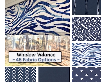 Blue Floral Window Valance – Custom Farmhouse Kitchen Curtain, Cottage Style Bathroom Window Treatment, Soft Blue Country Valance