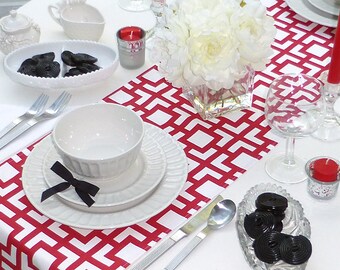 Red and White Table Runner - Premier Prints Gigi Red - All Sizes - Table Linens- Home Decor- Dinner Party, Holiday, Wedding- Linens