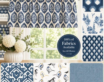 Blue Valance for Kitchen Window - Cottage Window Valance, Country Bathroom Valance, Custom Size Window Treatment - Farmhouse Kitchen Curtain