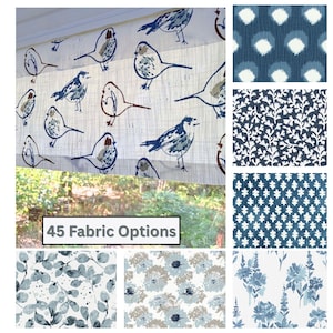 Blue Bird Window Valance – Nature Inspired Farmhouse Kitchen Curtain – Cottage Bathroom Laundry Room Valance – Custom Size Window Treatment