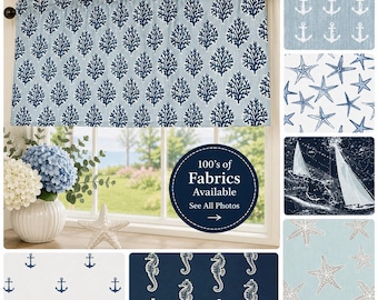 Tropical Window Valance Blue – Coastal Kitchen Curtain, Nautical Beach House Window Treatment, Custom Oceanfront Bathroom, Seaside Drape