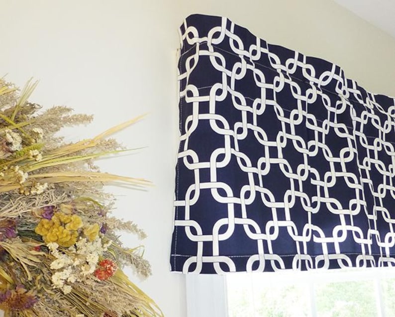 Structured Valance Blue Bird Valance Window - Cottage Window Valance, Country Bathroom ...