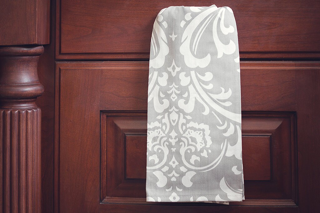 Kitchen Hand Towels set of 2 Damask Grey & Chevron Grey Etsy