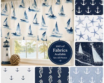 Blue Window Valance – Coastal Kitchen Curtain, Nautical Window Treatment, Custom Cottage Valance, Beach House Drape, Bathroom Curtains
