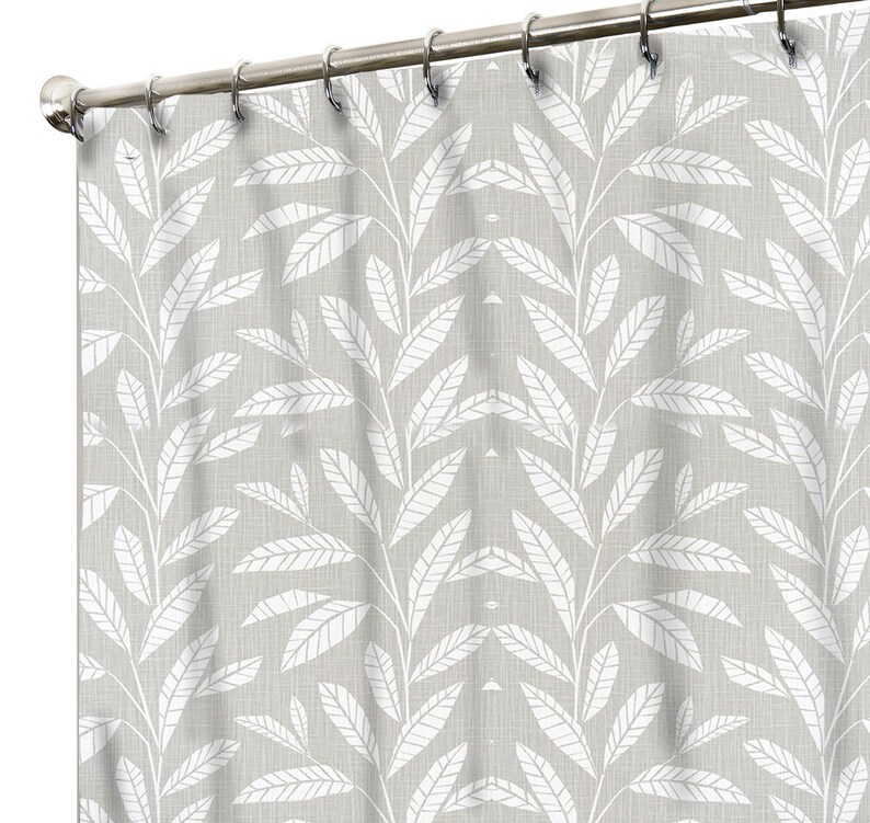 Shower Curtain In Grey For Bathroom Neutral Color Tropical Etsy