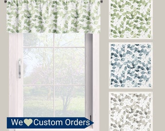 Custom Valance, Custom Window Treatment, Botanical Valance, Eucalyptus Leaf Vine Curtains, Modern Farmhouse Curtains