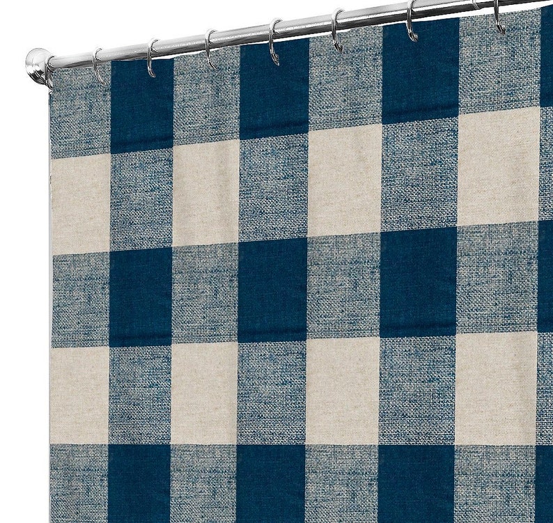 Shower Curtain Blue Extra Long Curtains Rustic Farmhouse Linen Bathroom 72 74 84 90 96