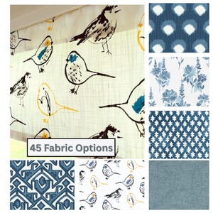 Blue Bird Valance Window - Cottage Window Valance, Country Bathroom Valance, Custom Size Window Treatment, Kitchen Curtain, Nature Theme