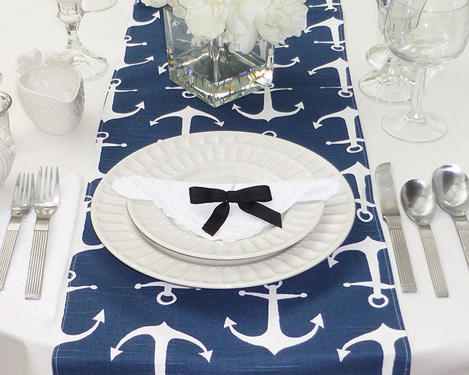 Navy Anchor Table Runner Choose Length Nautical Wedding Etsy