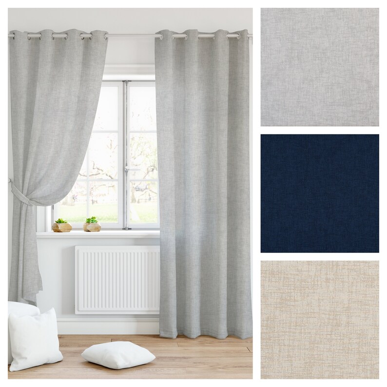 Grey Grommet Curtains Set Solid Curtain Panels With Grommets Etsy