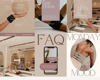 Pilates Instagram Post Templates Pink & Neutral Canva Bundle for Wellness, Fitness and Pilates Coaches