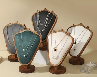 Collier de bijoux en bois, cadre d'affichage de bijoux, modèle d'impression de haute qualité, accessoires d'affichage de fenêtre de comptoir, cadre de collier