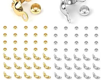100 perles à sertir en acier inoxydable doré, kit de fermoir connecteur