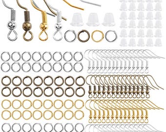 Kit de fabrication de boucles d'oreilles hypoallergéniques de 300 pièces : crochets, anneaux, dos