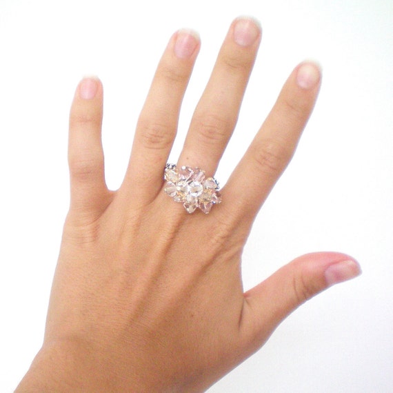 Items similar to swarovski crystal stretch cluster ring pink, tan, clear OOAK one size fits all