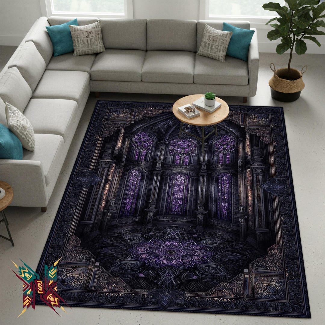 Cathedral Rug Gothic Cathedral Area Rug – Dark Fantasy Stained Glass Aesthetic for ...