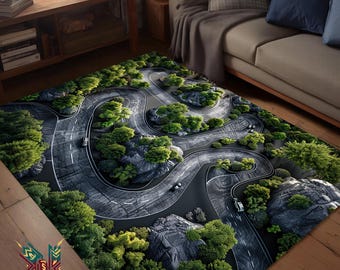 Mountain Road Aerial Area Rug Scenic Winding Highway Nature Decor
