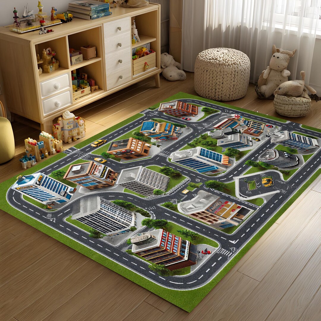 Kids City Road Play Rug Town Map Floor Decor - Etsy