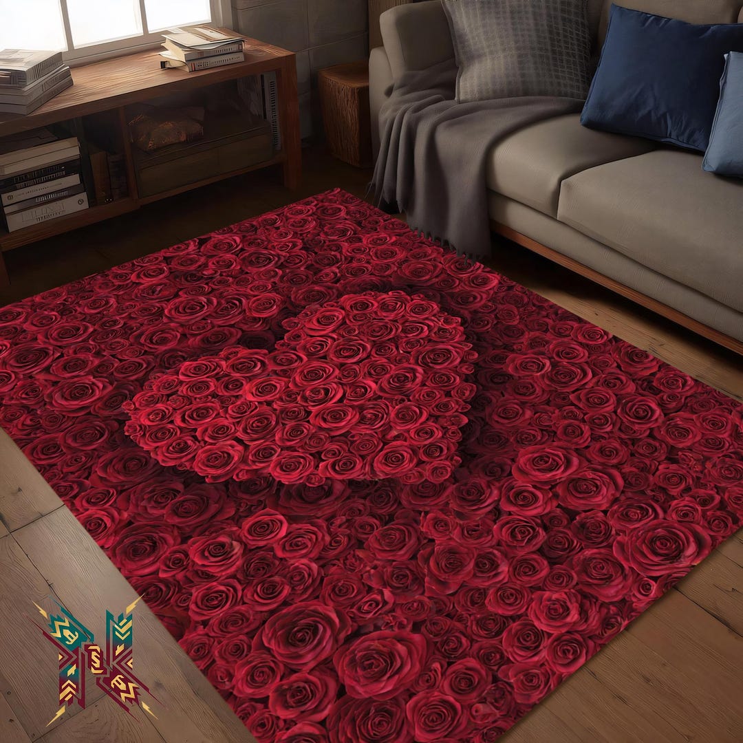 Red Rose Heart Area Rug Romantic Floral Living Room Carpet - Etsy
