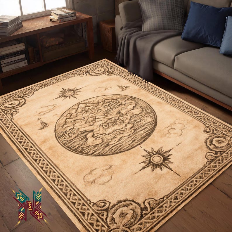 Vintage World Map Area Rug Beige Boho Living Room Carpet - Etsy UK