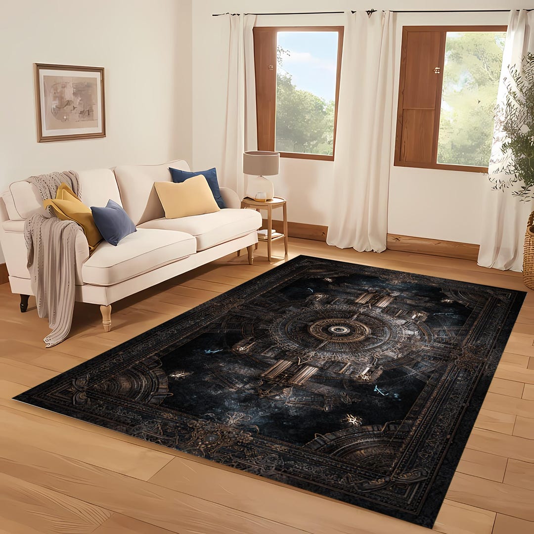 Steampunk Mandala Area Rug – Industrial Fantasy Design for Gothic or ...