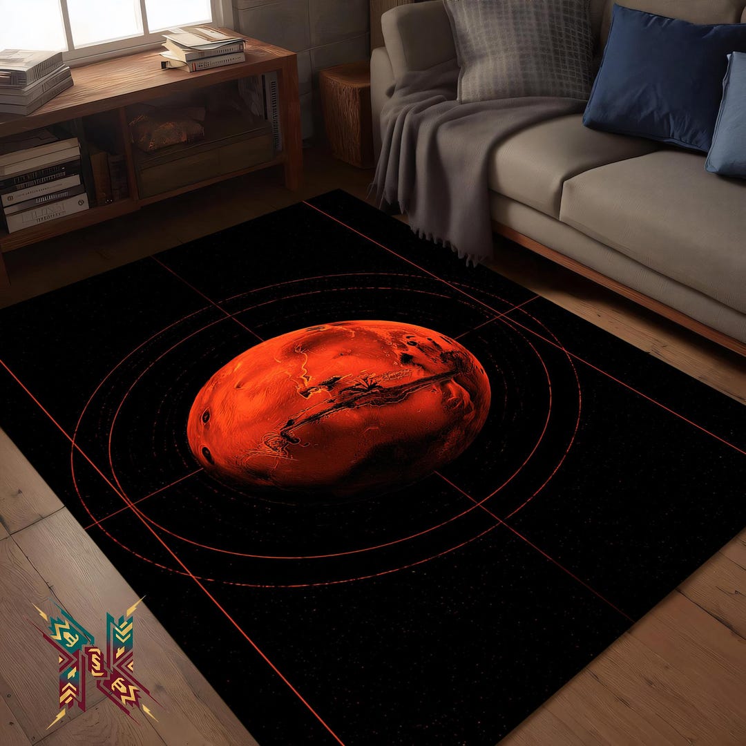 Mars Planet Rug – Red Planet Area Rug With Orbital Target Grid, Sci Fi ...